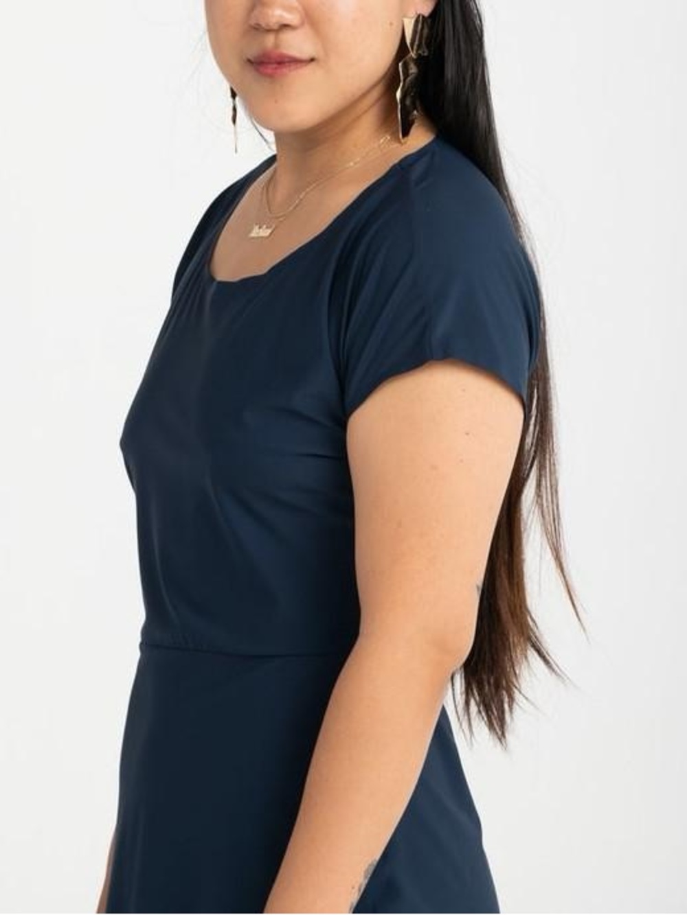 Rec Room Open Back T-Shirt Dress Navy Blue Nylon Lycra L